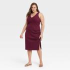 Women's Plus Size Sleeveless Ruched Knit Dress - A New Day Burgundy