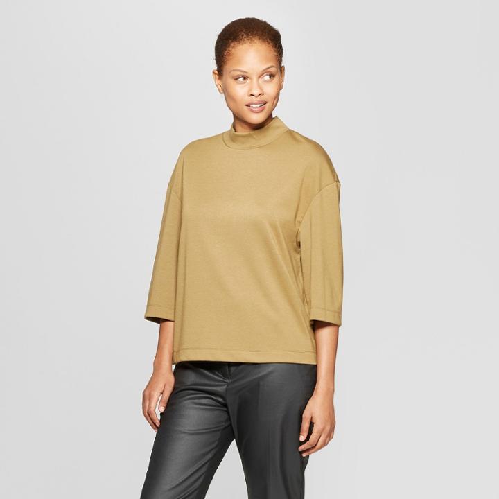 Women's 3/4 Flare Sleeve Mock Neck T-shirt - Prologue Olive (green)