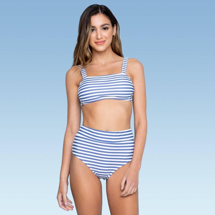 Women's Stripe Square Neck Bikini Top - Sugar Coast By Lolli Blue