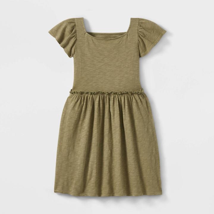 Girls' Short Sleeve Dress - Cat & Jack Olive Green