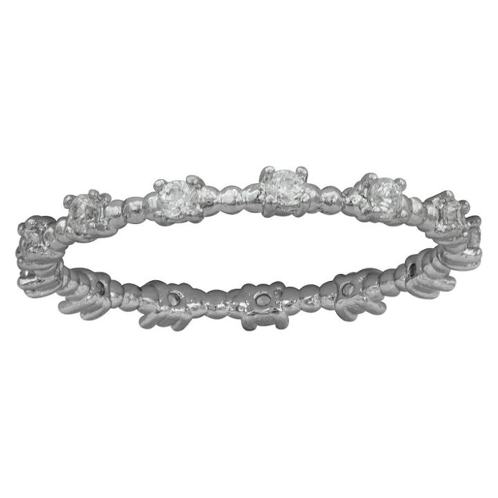 Target Women's Silver Plated Cubic Zirconia Textured Band Ring-white-size (7),