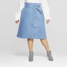 Women's Plus Size Duo Front Pocket Belted Denim Midi Skirt - Who What Wear Blue