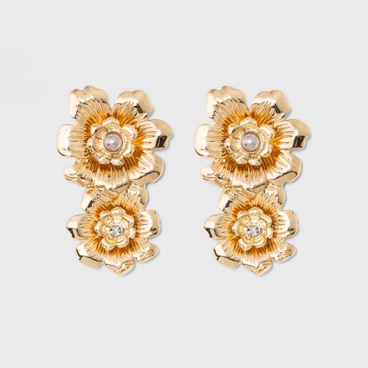 Sugarfix By Baublebar Gilded Flower Stud Earring Set - Pearl Gold, Girl's
