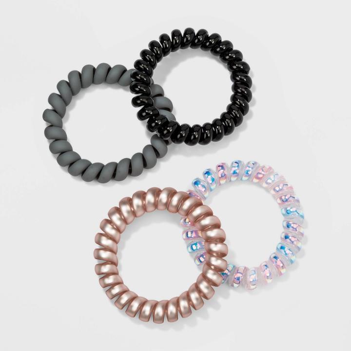 Mix Plastic Phone Cords Matte Shinny Matte Metallic Holographic Hair Elastics 4pc - Wild Fable