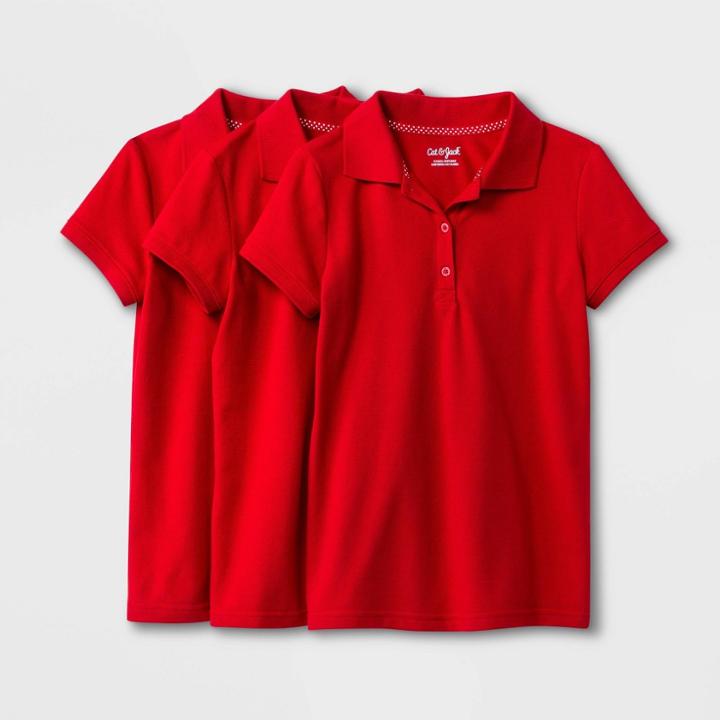Girls' 3pk Short Sleeve Pique Uniform Polo Shirt - Cat & Jack Red