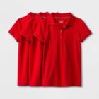 Girls' 3pk Short Sleeve Pique Uniform Polo Shirt - Cat & Jack Red