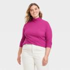 Women's Plus Size Long Sleeve Waffle Knit Mock Turtleneck Slim Fit T-shirt - Universal Thread Rose Pink