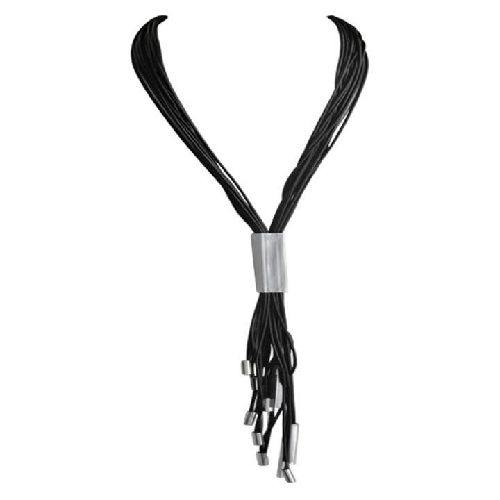 Zirconmania Zirconite Multi-strand Leather With Square Metal Tube Insert Tassel Necklace - 24 - Brown/silver, Size: