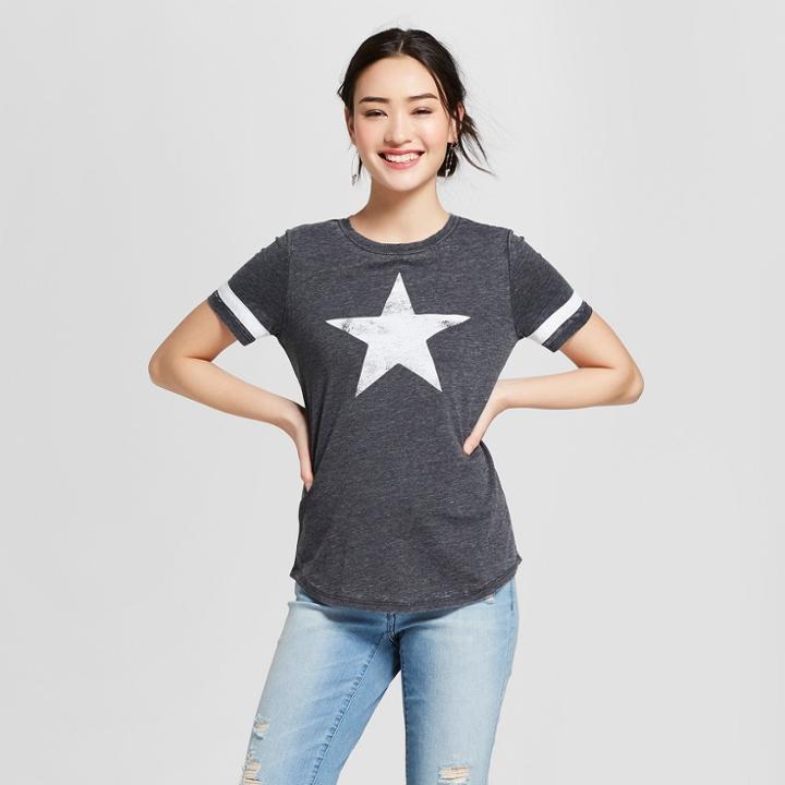 Women's Short Sleeve Star Print Baseball T-shirt - Grayson Threads (juniors') Gray