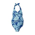 Maternity Floral Print Halter Neck One Piece Swimsuit - Isabel Maternity By Ingrid & Isabel Blue