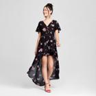 Women's Floral Print Short Sleeve Walk-through Romper - Xhilaration Black