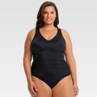 Plus Size Dreamsuit By Miracle Brands Women's Plus Slimming Control Size Strappy Back One Piece Swimsuit - Black