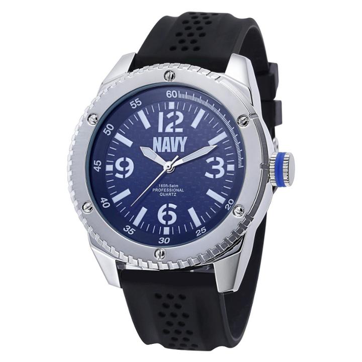 Men's U.s. Navy C20 Watch By Wrist Armor, Blue Faux Carbon Fiber Dial, Black Rubber Strap,
