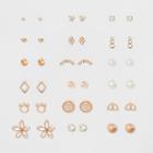 Target Eighteen Piece Multi With Wire Flower, Cat, Stone And Simulated Pearl Earring Set - Rose Gold