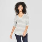 Women's Striped Long Sleeve Cozy Knit Blouse - A New Day Gray/cream Xs, Gray Off-white