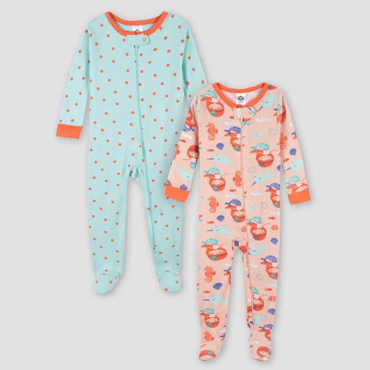 Gerber Baby Girls' 2pk Kisses & Wishes Snug Fit Footed Pajama - 9m, Black/pink