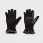Isotoner Smartdri Women's Microsuede Gloves With Toggle And Faux Fur - Black/gray S/m,