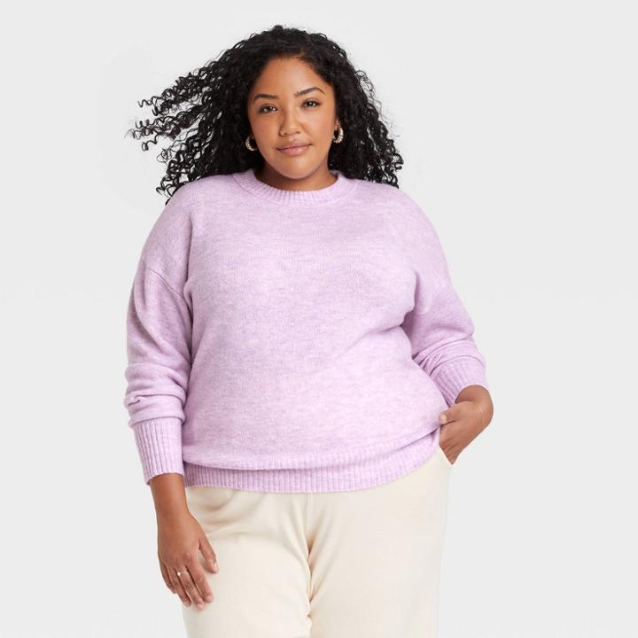 Women's Plus Size Crewneck Pullover Sweater - Ava & Viv Lavender X, Purple