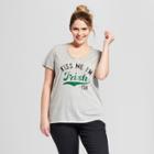 Women's Plus Size St. Patrick's Day Kiss Me I'm Irish-ish Printed Short Sleeve V-neck Graphic T-shirt - Grayson Threads (juniors') - Gray