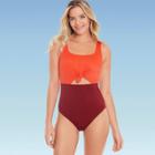 Women's Slimming Control Colorblock Cut Out One Piece Swimsuit - Beach Betty By Miracle Brands Red Burgundy