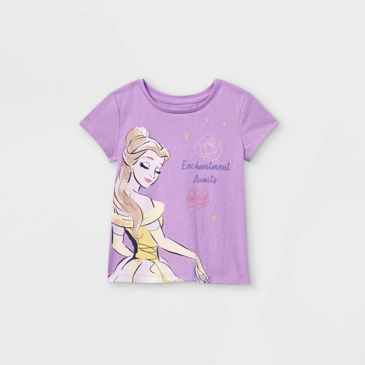 Toddler Girls' Disney Belle Enchantment Awaits Short Sleeve Graphic T-shirt - Purple 2t - Disney