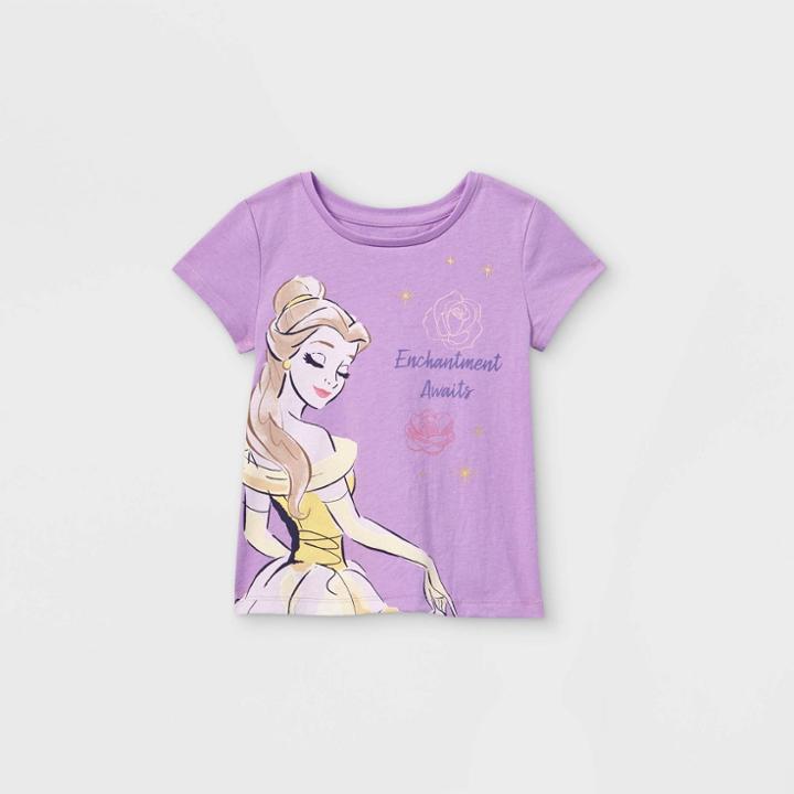 Toddler Girls' Disney Belle Enchantment Awaits Short Sleeve Graphic T-shirt - Purple 2t - Disney