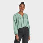 Women's Striped Long Sleeve Half Placket Blouse - Universal Thread Green