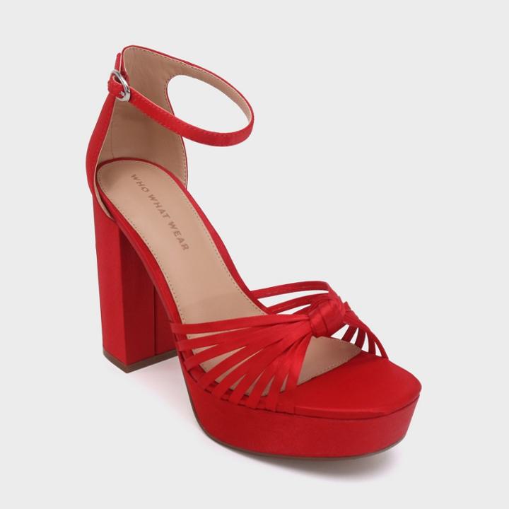 Women's Ella Satin Knot Platform Heeled Pumps - Who What Wear Red