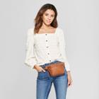 Women's Long Sleeve Square Neck Button Front Shirt - Universal Thread Cream