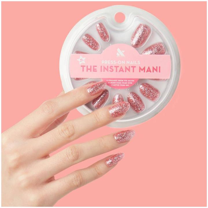 Olive & June Press On Fake Nail - Oval - Pink Glitter Party -