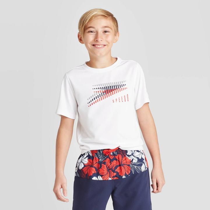Petitespeedo Boys' Slice & Dice Short Sleeve Swim Rash Guard - White