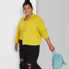 Women's Plus Size Button-front Ribbed Cropped Cardigan - Wild Fable Yellow