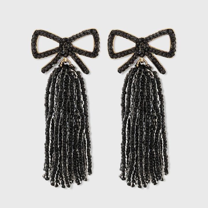 Sugarfix By Baublebar Bow Beaded Tassel Drop Earrings - Black