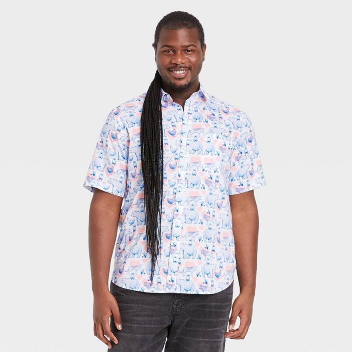 Ev Lgbt Pride Pride Gender Inclusive Adult Extended Size Animal Print Short Sleeve Woven Button-down Shirt - White