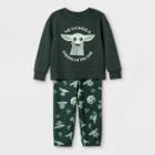 Toddler Boys' Star Wars Baby Yoda Fleece Crew Neck Top And Bottom Set - Olive Green