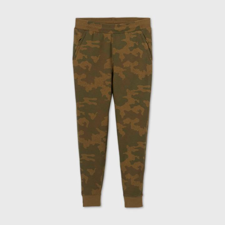 Men's Camo Print Cotton Fleece Jogger Pants - All In Motion Olive Green S, Green Green Green