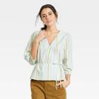 Women's Striped Long Sleeve Wrap Top - A New Day