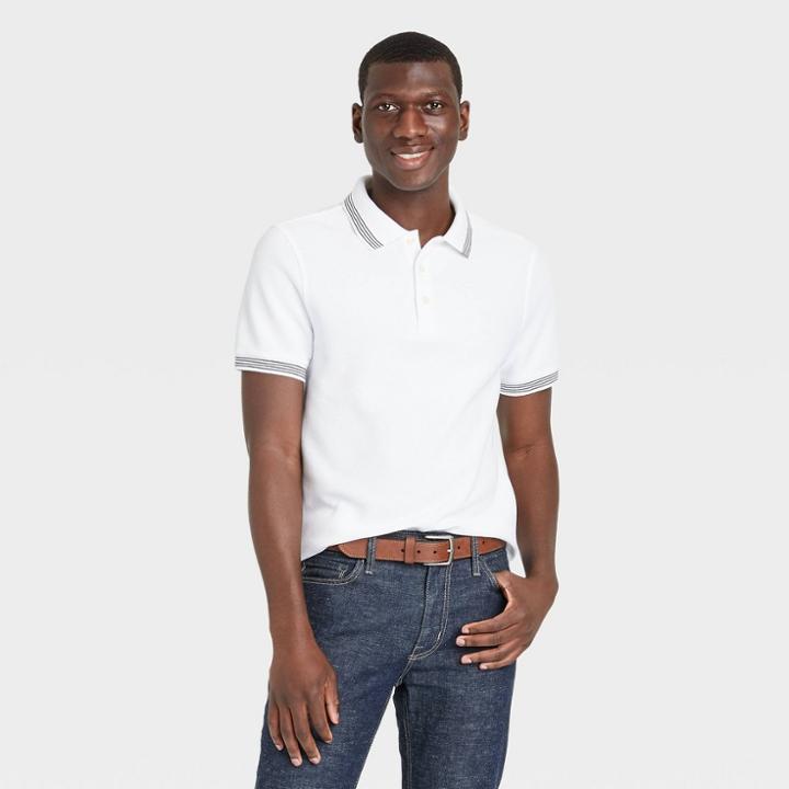 Men's Striped Short Sleeve Polo Jersey Shirt - Goodfellow & Co White