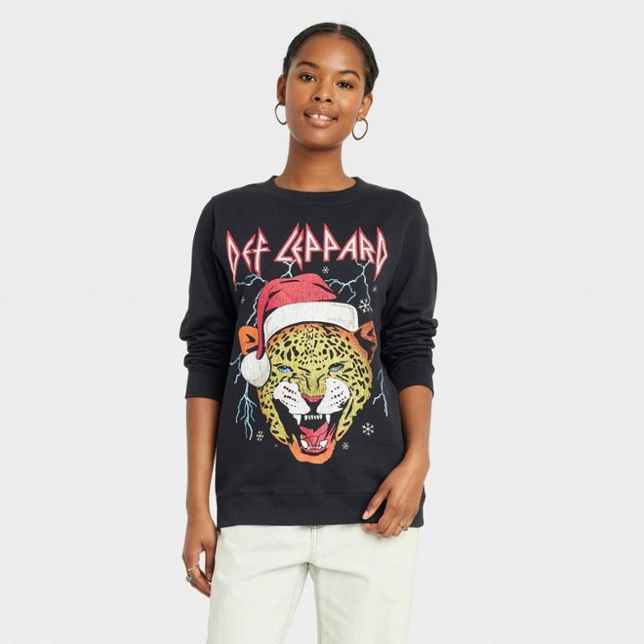 Women's Def Leppard Holiday Graphic Sweatshirt - Black