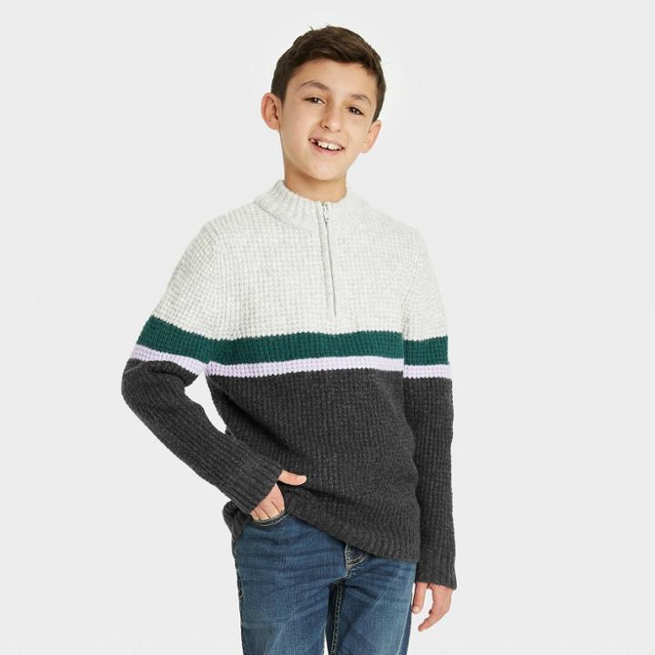 Boys' Cozy Mock Neck Zip-up Pullover Sweater - Cat & Jack Gray/blue