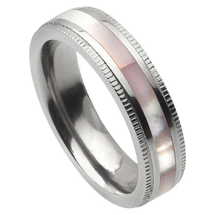 Women's Journee Collection Titanium Band With Abalone Inlay - Silver (5) (5mm),