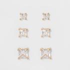 Women's Fashion Trio Crystal Square Stud - A New Day Silver/gold, Bright Gold