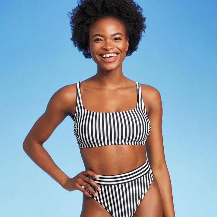 Juniors' Metallic Bralette Bikini Top - Xhilaration Black/white Stripe D/dd Cup