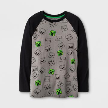 Boys' Minecraft Mobs Allover Print Long Sleeve T-shirt - Rich Charcoal