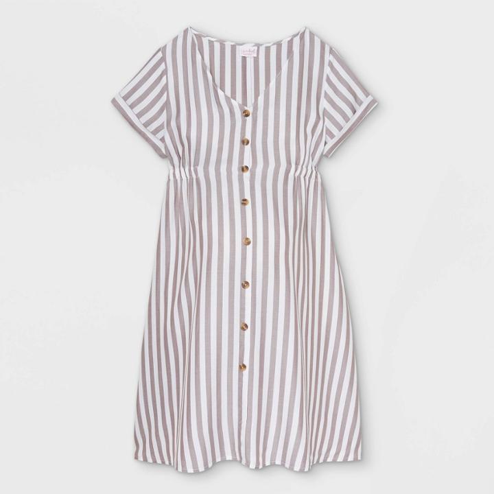 Striped Short Sleeve Button-down T-shirt Maternity Dress - Isabel Maternity By Ingrid & Isabel Tan