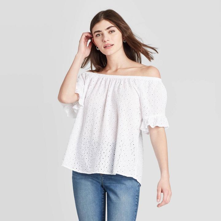 Women's Flutter Short Sleeve Off The Shoulder Blouse - Knox Rose White