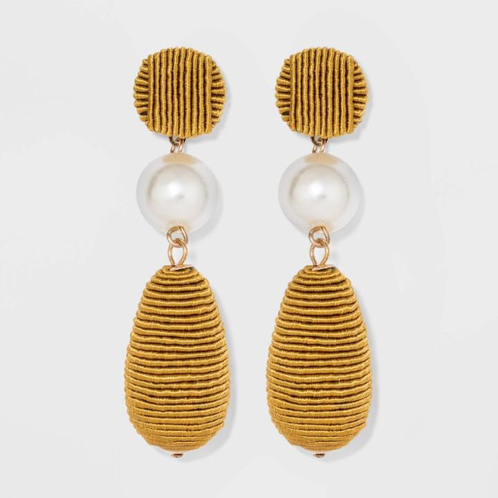 Wrapped Round And Beaded With Simulated Pearl Teardrop Earrings - A New Day Yellow, Women's