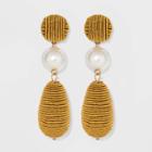 Wrapped Round And Beaded With Simulated Pearl Teardrop Earrings - A New Day Yellow, Women's