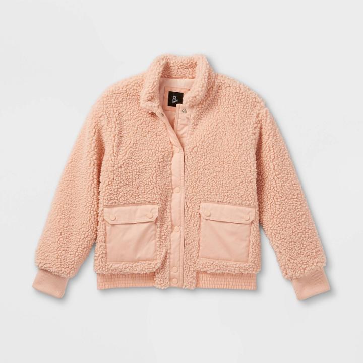 Girls' Sherpa Bomber Jacket - Art Class Pink