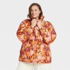 Women's Plus Size Puffer Jacket - Who What Wear Brown Floral